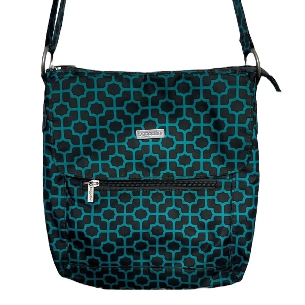 Baggallini Grey Teal Star Crossbody Travel Bag BLEMISH